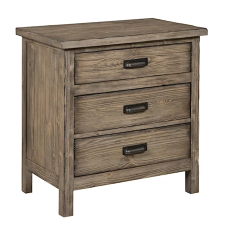 Rustic Weathered Gray Nightstand with Built-In Nightlight and Power Outlet